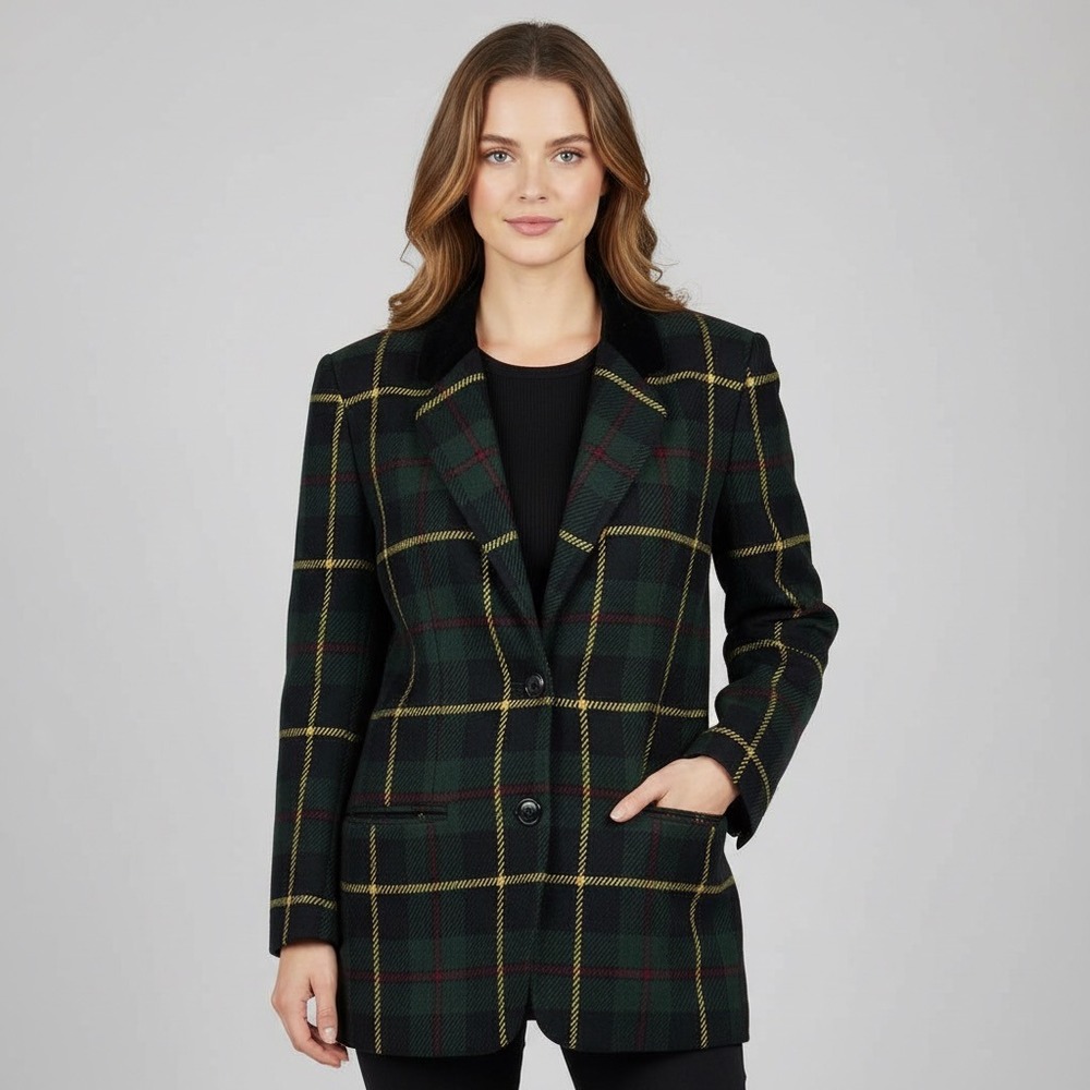 VTG Wool Plaid Blazer Velvet Collar Jones New York Made USA Womens‎ 6P Heritage